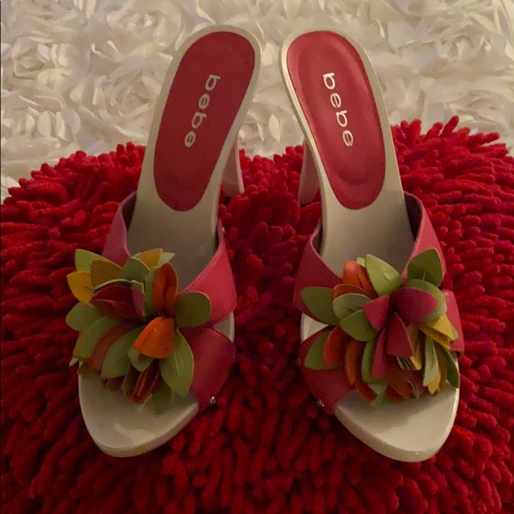 BEBE Hot Pink & White Heels EUC
